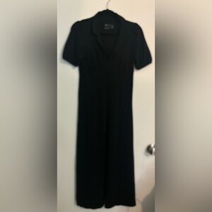 asos Designs Womens Sz 6 Black Midi Plunge Neckline Notch Collar‎ Puff Sleeve